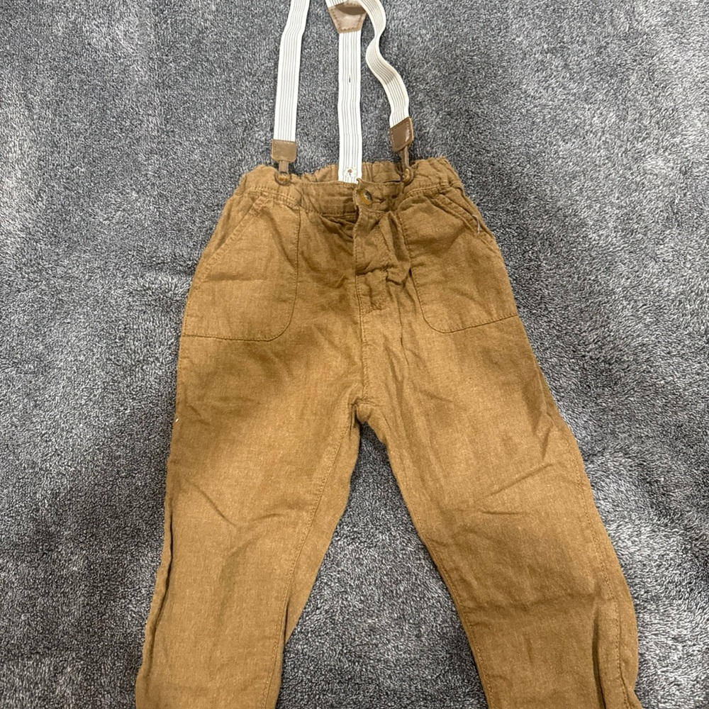 H&M Kids Brown Overalls with White Suspenders